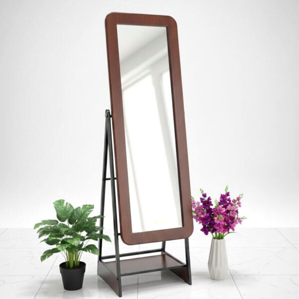 Wood-framed full-length standing mirror